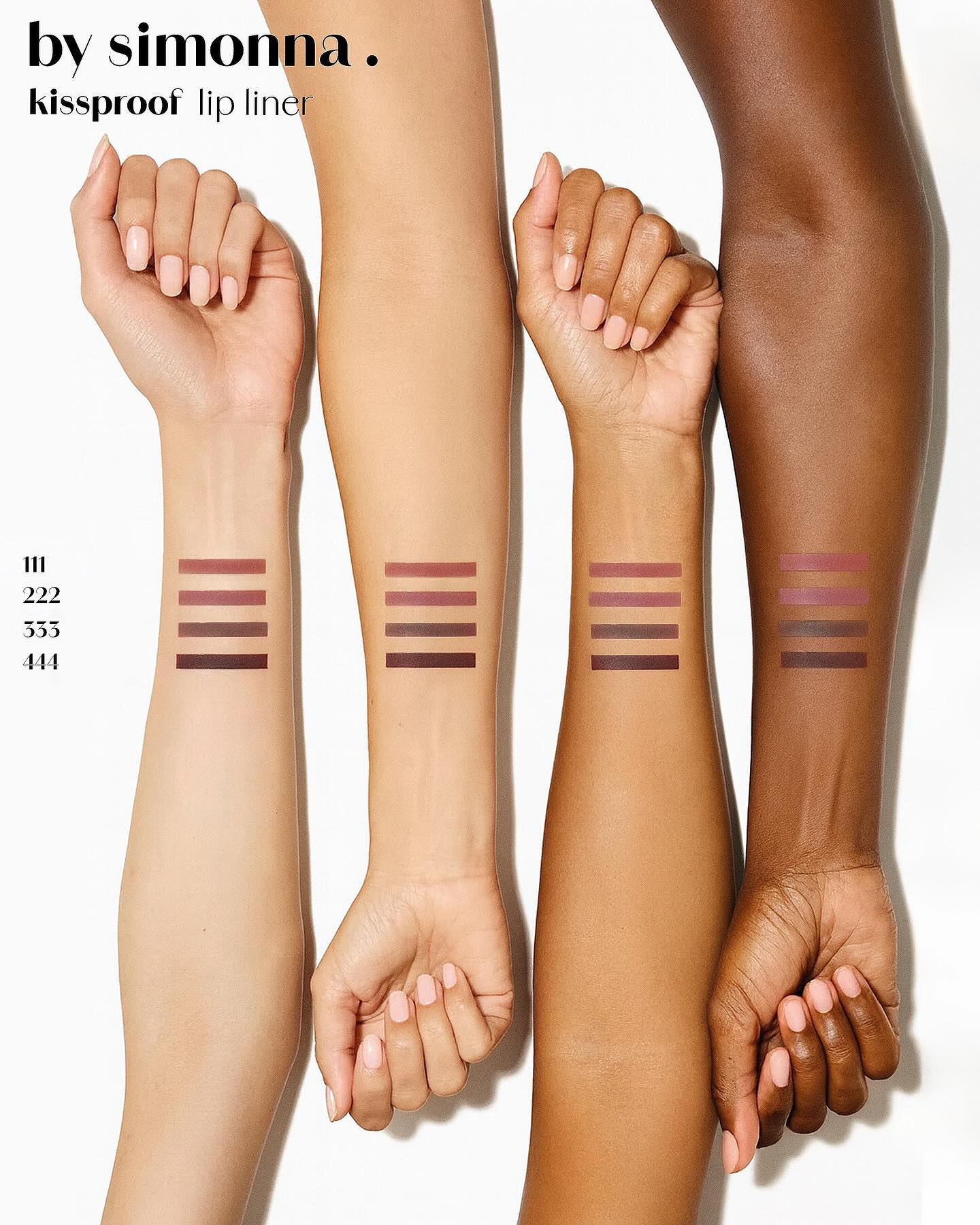 Liner swatches on diverse skin tones